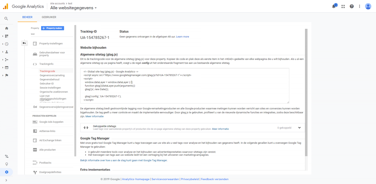 Google Analytics tracking id