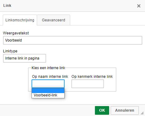 Link maken naar een interne link/anker in het CMS