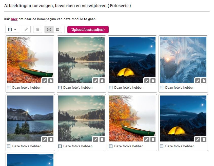 De fotoserie bewerken in het CMS van Websteen