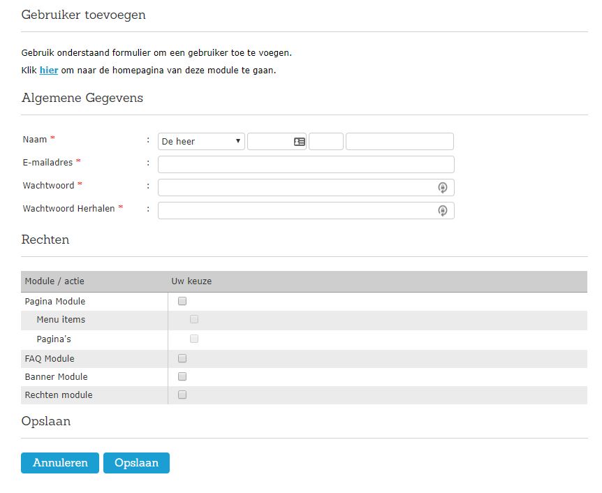 Hoe werkt de rechten module in het CMS