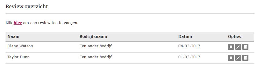 Voorbeeld review overzicht