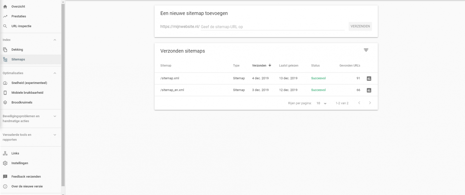 Google Search console sitemap