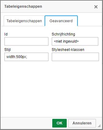 Geavanceerde instelling voor het maken van een tabel in het CMS