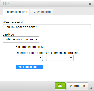 Link maken naar een interne link/anker in het CMS