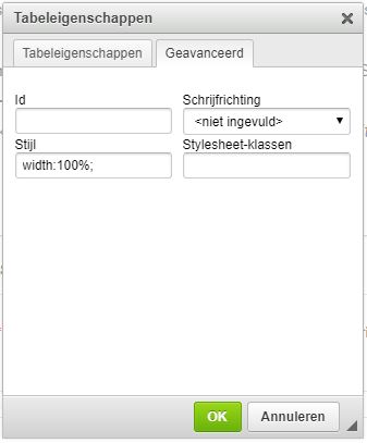 Geavanceerde instelling voor het maken van een tabel in het CMS