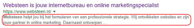 Het is belangrijk om de description van de zoekmachine gegevens in te vullen