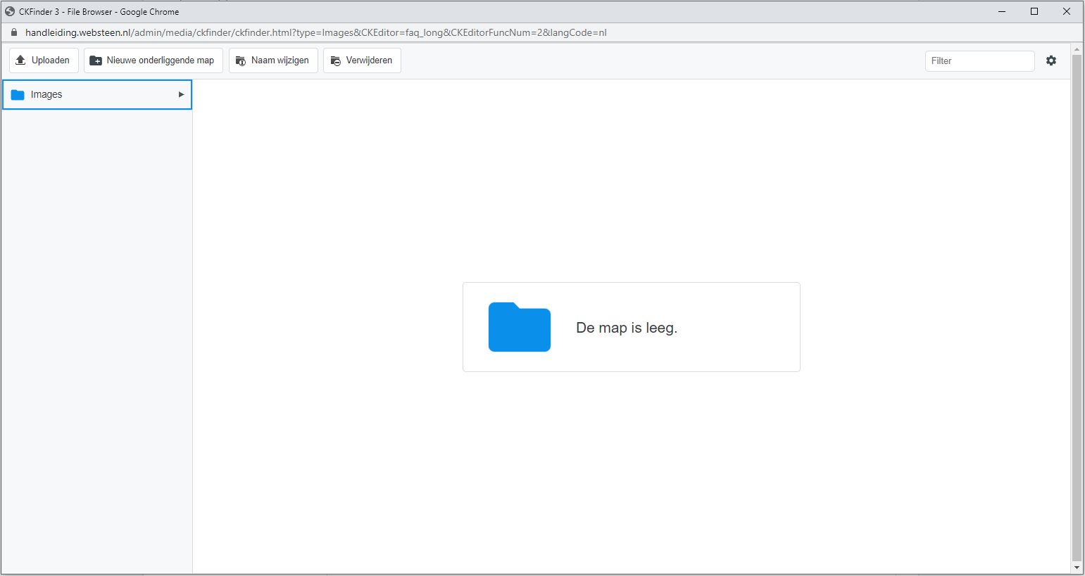 Afbeelding uploaden in het Websteen CMS.